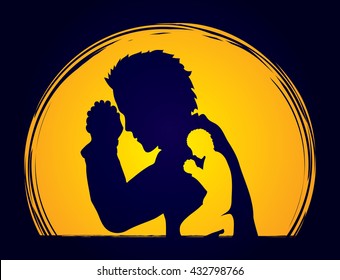 Man prayer designed on moonlight background graphic vector.