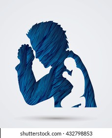 Man Prayer Designed Using Blue Grunge Brush Graphic Vector.