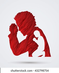 Man prayer designed using red grunge brush graphic vector.