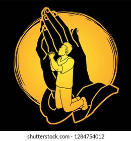 Man prayer, Praise to the Lord , Double exposure graphic vector