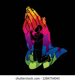 Man prayer, Praise to the Lord , Double exposure graphic vector