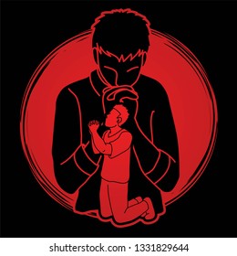 Man prayer, Praise to the Lord, Double exposure graphic vector