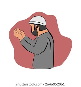 Homem rezando comunicando-se com Deus. Ramadã Kareem, oração grudada no Alcorão.