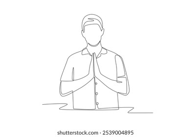 Man praying. Praying concept one-line drawing
