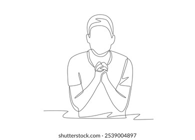 Man praying. Praying concept one-line drawing