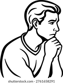 Man Praying or Deep in Thought Line Art contemplation