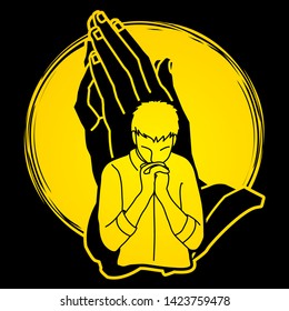 Man praying to God ,Prayer cartoon graphic vector