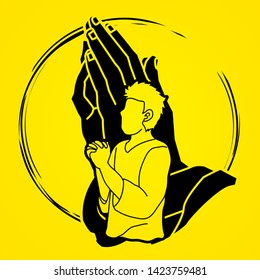 Man praying to God ,Prayer cartoon graphic vector