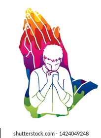 Man praying to God ,Prayer cartoon graphic vector