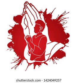 Man praying to God ,Prayer cartoon graphic vector