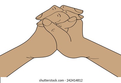 Man praying hands isolated on white background-Vector illustration 