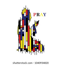 Man Praying With Mondrian Style