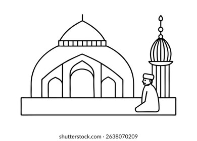 Man praying at mosque line drawing simple illustration