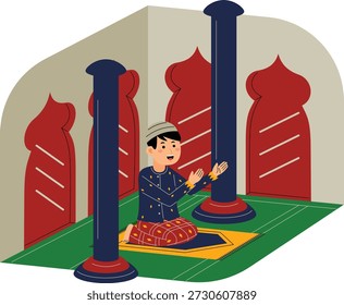 Homem rezando em uma mesquita Ilustração vetorial