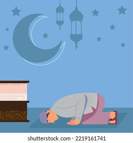 man praying muslim culture, vector style