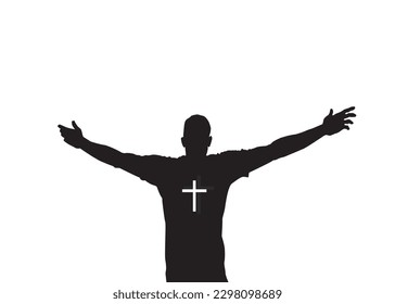 A Man praying and praising God silhouette vector illustration	
