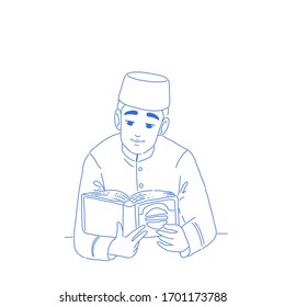 The man praying in Ramadan concept design of vector.