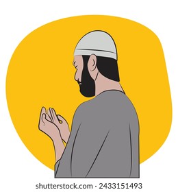 man praying with rosary, vector illustration