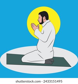 man praying with rosary, vector illustration