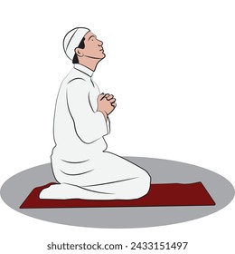 man praying with rosary, vector illustration