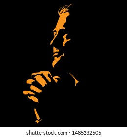 Man is praying. Silhouette in contrast backlight. Vector. Illustration.