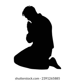 Man Praying Silhouette on White.