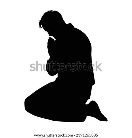 Man Praying Silhouette on White.