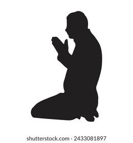 Man praying silhouette, vector illustration