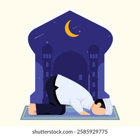 Man Praying Sujud Islamic Flat Illustration