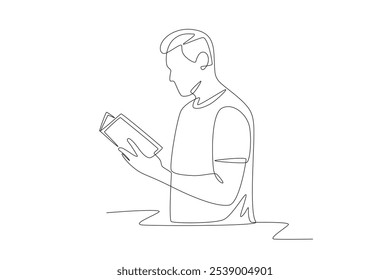 Man praying using bible. Praying concept one-line drawing