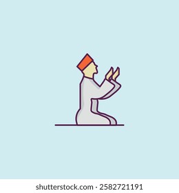 Man praying while sitting with his hands forward