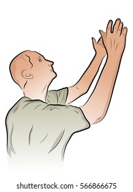 A man prays, the man folded his hands in prayer. Color vector illustration.