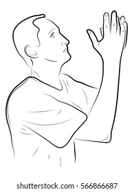 A man prays, the man folded his hands in prayer. Color vector illustration.