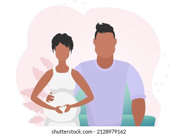 Man and pregnant woman. Banner on the theme of couple jet baby. Happy pregnancy. Cute illustration in flat style.