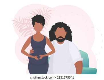 Man and pregnant woman. Banner on the theme of couple jet baby. Happy pregnancy. Vector illustration.
