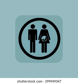 Man and pregnant woman in circle, in square, on pale blue background