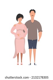 Man and pregnant woman in full growth. isolated on white background. Happy pregnancy concept. Vector in cartoon style.