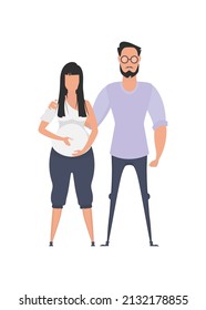 Man and pregnant woman in full growth. isolated on white background. Happy pregnancy concept. Vector illustration.