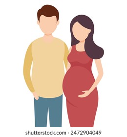 A man and a pregnant woman stand happily together, sharing a moment