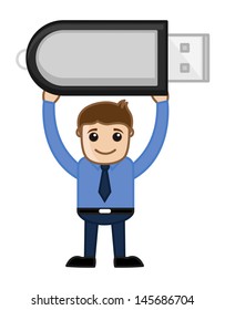 Man with Pren Drive - Data Card - Vector Illustration