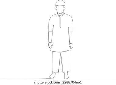 Un hombre se prepara para empezar a rezar. Dibujo de una línea Sholat