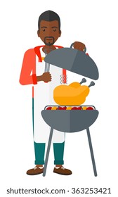 Man preparing barbecue.