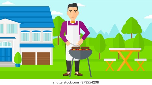 Man preparing barbecue.