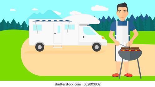 Man preparing barbecue.
