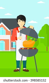Man preparing barbecue.