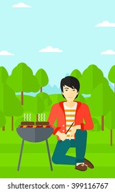 Man preparing barbecue.