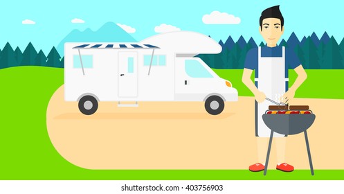 Man preparing barbecue.