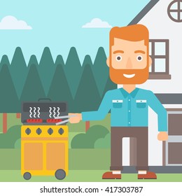 Man preparing barbecue.