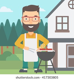 Man preparing barbecue.
