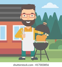 Man preparing barbecue.